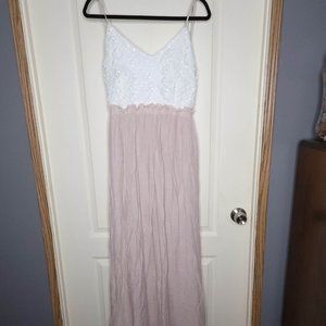 Mind Code Women's XL Tank Top Long Dress Pink/ White Lace